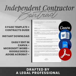 Professional Independent Contractor Agreement - Printable Contract Template for Freelance Work - Editable PDF - Instant Download