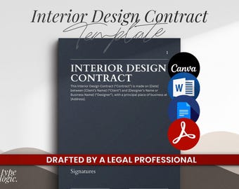 Interior Design Contract Template, Customizable for Small Businesses (Canva, Word, PDF)