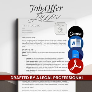 Plantilla de oferta de trabajo profesional - Carta de oferta de trabajo imprimible - Carta de oferta de trabajo imprimible - Carta de oferta de trabajo editable - Canva