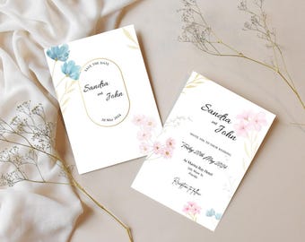 Plantilla Editable invitación floral de boda, invitación editable primaveral