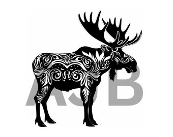 Floral Moose SVG, PNG, DXF, Cricut Cut File (Digital Download)