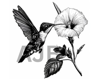 Hummingbird and Flower SVG, PNG, DXF Files (Digital Download)