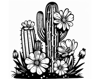 Cactus with Flowers SVG, PNG, DXF, Cricut, Laser Cut File (Digital File)