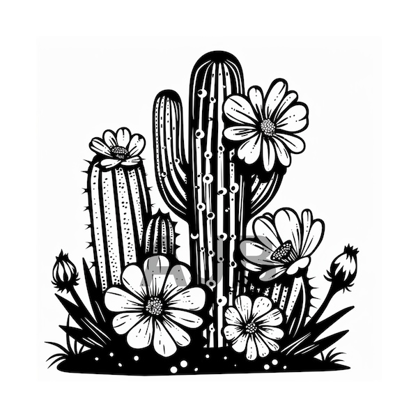 Cactus svg file, Cactus png file, Cactus dxf file, Cactus cricut file, Cactus laser engraving file, Cactus with spring flowers digital file