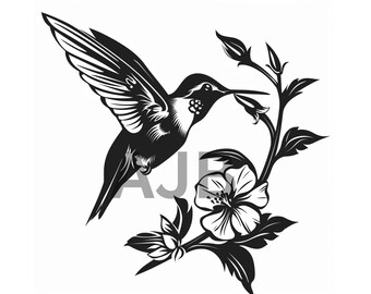 Hummingbird and Spring Flower SVG, PNG, DXF (Digital Download)
