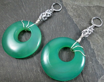 Decorative Ear Weights - Gemstone Donuts - Gemstone Earrings for Stretched Lobes - Green Onyx - Earrings for Tunnels - Green Gemstone