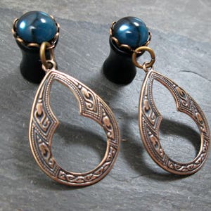 Dangle Plugs 12g 10g 8g 6g 4g 2g 0g Tribal Gauges Antiqued Brass Gothic Plugs Gothic Jewelry Plug Earrings image 2