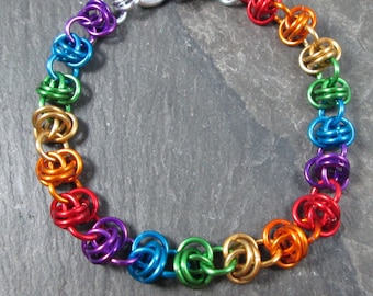 Chainmaille Bracelet, LGBTQ Pride, Rainbow Chainmail Jewelry, Barrel Weave, Lightweight Aluminum