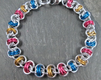 Pulsera de cota de malla con bandera pansexual y orgullo LGBTQIA, joyería de cota de malla tejida en barril