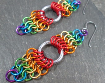 Pendientes colgantes de malla de malla, tejido europeo, orgullo LGBTQ, joyas arcoíris, aluminio ligero, hipoalergénicos.
