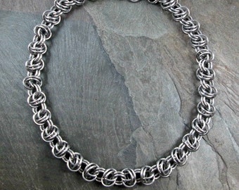 Chainmail Necklace, Stainless Steel Chain, Chunky Barrel Weave, Gothic Jewelry