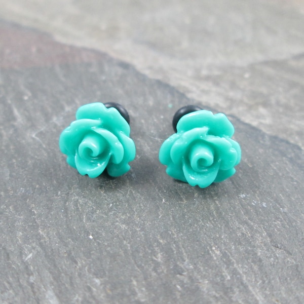 PAIR of Plug Earrings, 14g, 12g, 10g, 8g, 6g, 4g, 2g, Small Rose Gauged Earrings, Bridesmaid Jewelry, Spring Wedding, Alternative Bridal