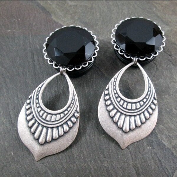 Dangle Plugs, 7/8" 22mm, 1" 25mm, Gothic Gauges, Gauged Plug Earrings, Goth Bride, Bridal Accessories, Tribal Jewelry