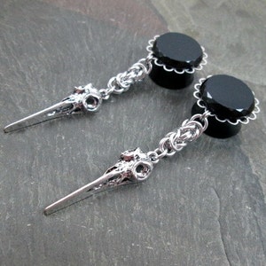 Dangle Plugs, 3/4" 19mm, Crow Skull Pentacle Ankh Anchor, Gauged Plug Earrings, Gothic Wedding, Alternative Bridal