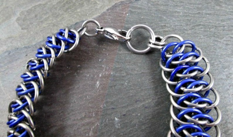 Silver and Purple Viperscale Weave Stainless Steel and Aluminum Chainmail Jewelry Chainmaille Bracelet