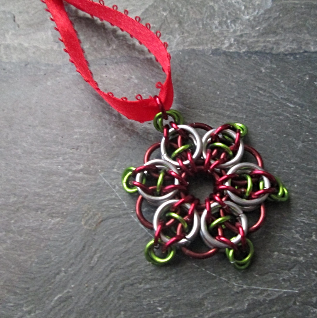 Chainmail Celtic Star / Christmas Ornament / Winter Colors / Holiday ...