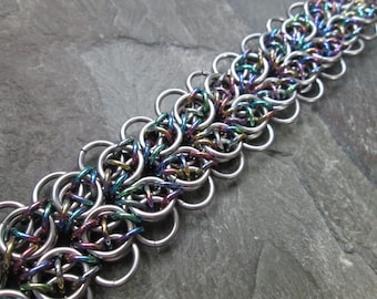 Chainmail Bracelet, Rainbow Niobium Stainless Steel, Ren Faire Wedding Accessory