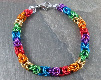 Chainmaille Bracelet, Rainbow Chainmail, Byzantine Jewelry, Lightweight Aluminum, Made to Order