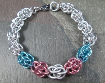 Bracelet Chainmaille, Cotte de mailles LGBTQ, Bijoux de fierté transgenre, Tissage de pois doux, Aluminium léger