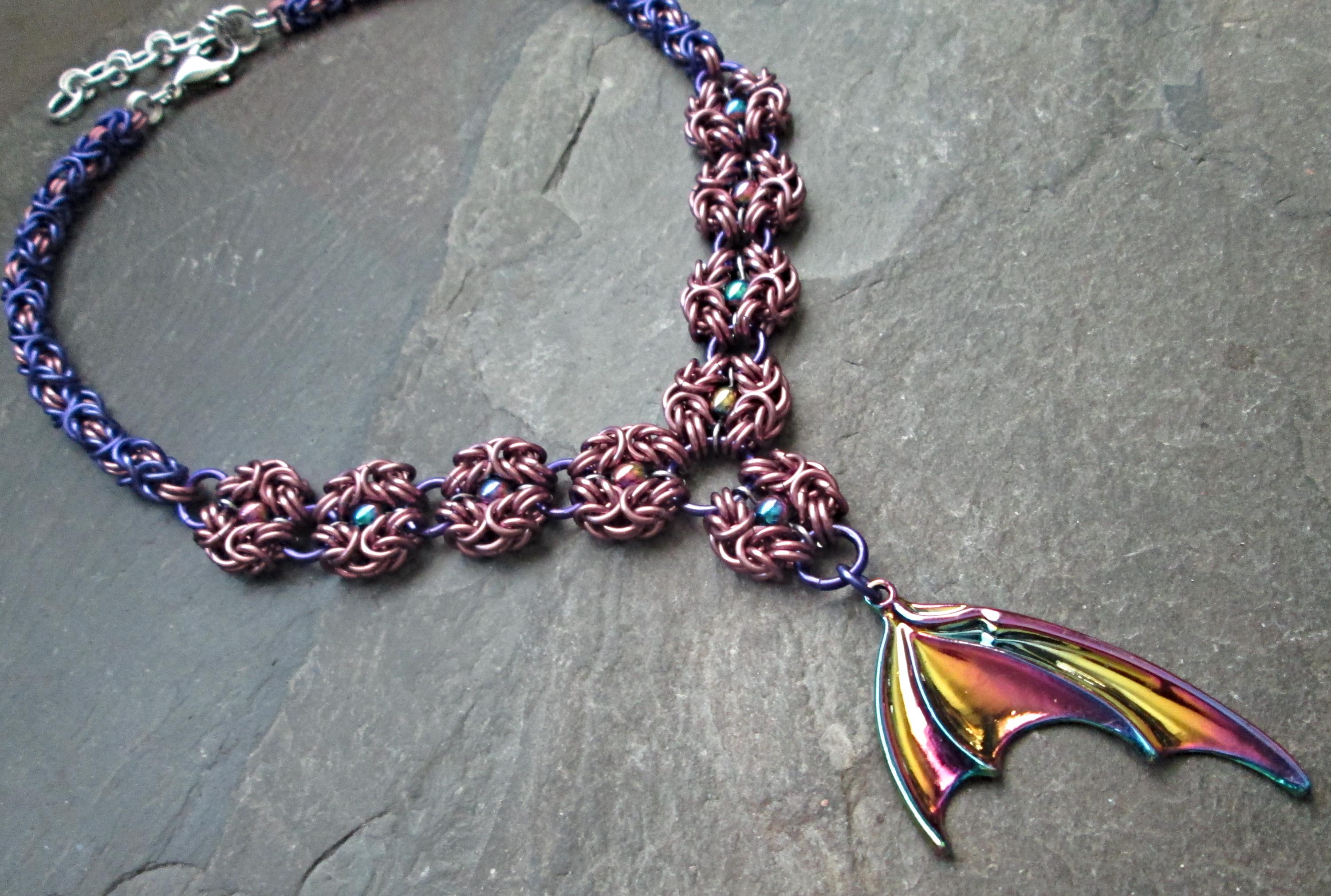 Chainmail Necklace - Rainbow Bat Wing - Pastel Goth Wedding - Gothic ...