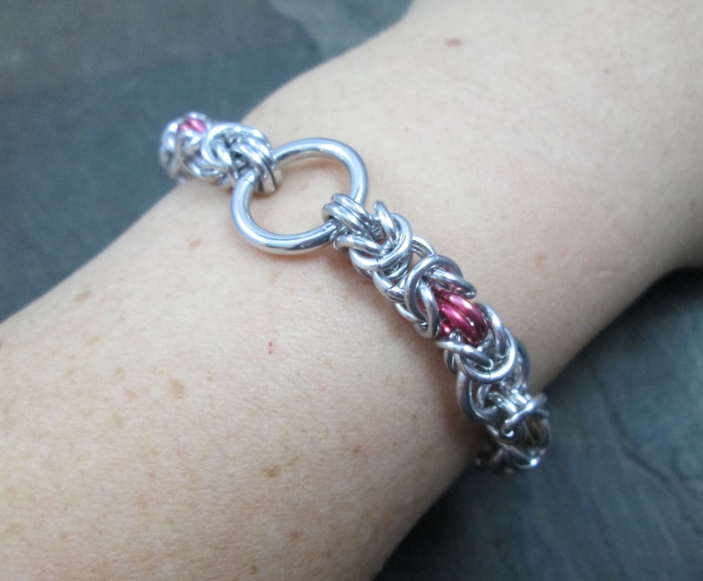 LGBTQ Chainmail Jewelry Pansexual Pride Pink Yellow Blue and Silver Chainmaille Bracelet Byzantine Weave