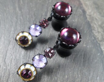 Dainty Dangle Plugs, 12g, 10g, 8g, 6g, 4g, 2g, 0g, Bridal Gauges, Purple and Lavender, Rhinestone Jewelry, Faceted Crystals