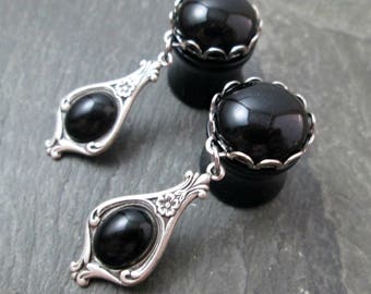 Victorian Dangle Plugs, 9/16" 14mm, 5/8" 16mm, Gothic Wedding Gauges, Bridal Jewelry, Gauged Plug Earrings, Prom Accessories
