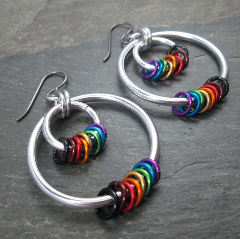 Lightweight Aluminum Philly Pride Jewelry Rainbow Hoop Earrings Hypoallergenic Niobium Earwires