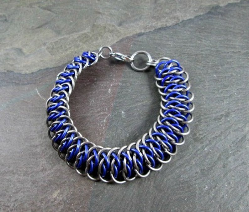 Silver and Purple Viperscale Weave Stainless Steel and Aluminum Chainmail Jewelry Chainmaille Bracelet