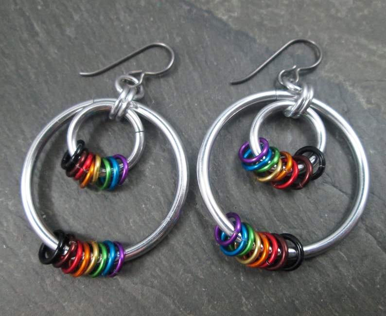 Lightweight Aluminum Philly Pride Jewelry Rainbow Hoop Earrings Hypoallergenic Niobium Earwires