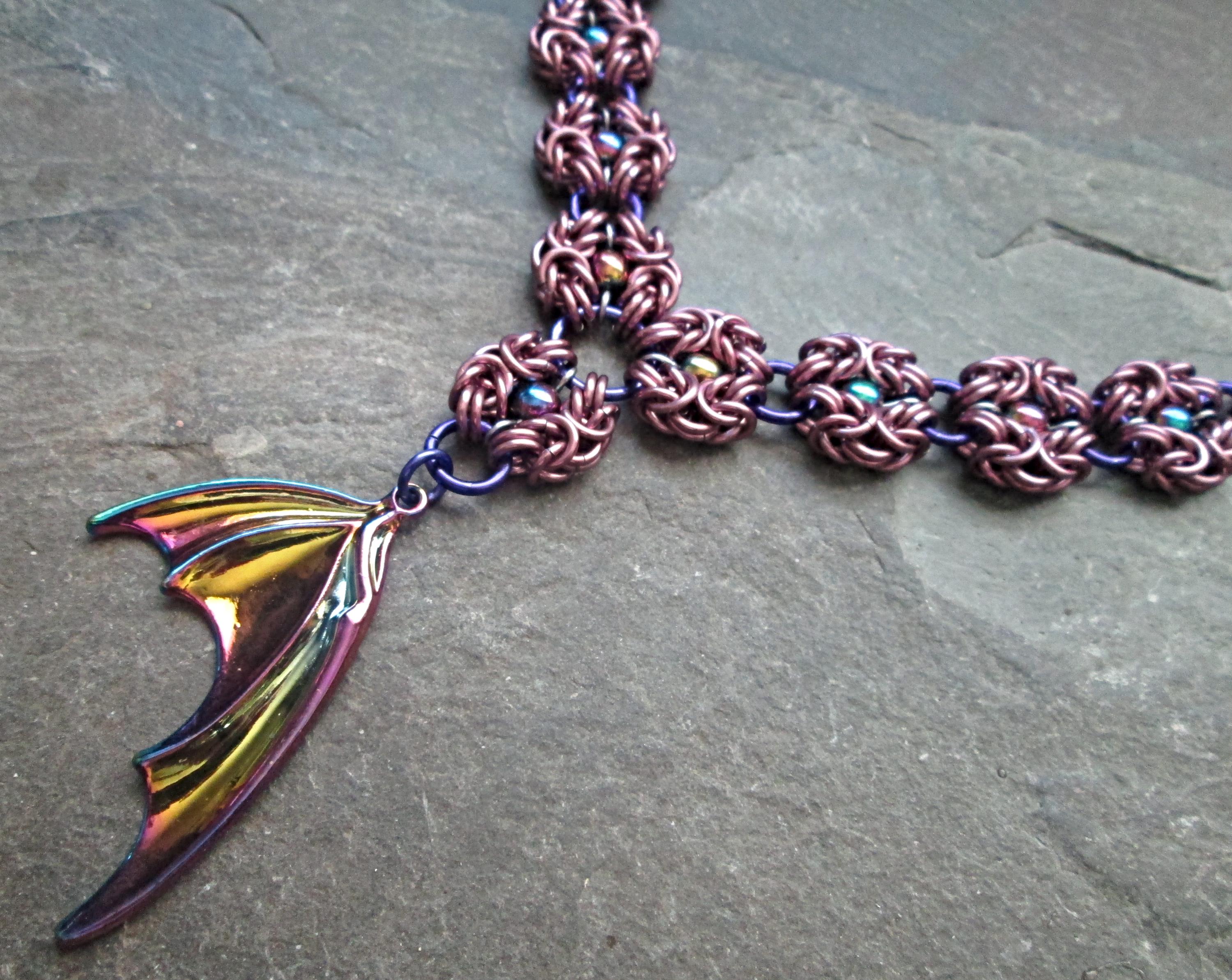 Chainmail Necklace - Rainbow Bat Wing - Pastel Goth Wedding - Gothic ...