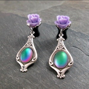 Victorian Dangle Plugs, 12g, 10g, 8g, 6g, 4g, 2g, 0g, Rose Gauges, Gauged Plug Earrings, Bridal Accessory, Prom Earrings