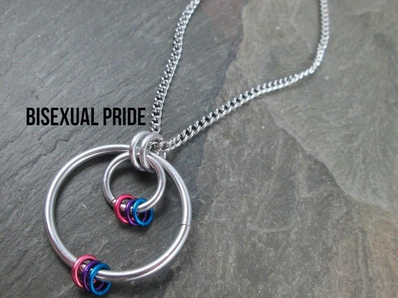 LGBTQ Pride Pendant, Aluminum Hoops, Stainless Steel Chain, Choose Your Colors, Gay, Bi, Trans, Pan, Ace, Non Binary, Genderfluid, Poly image 3