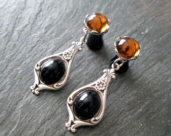 Victorian Dangle Plugs, 10g, 8g, 6g, 4g, 2g, 0g, Wedding Gauges, Gauged Plug Earrings, Bridal Jewelry, Prom Accessories