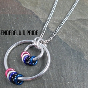 LGBTQ Pride Pendant, Aluminum Hoops, Stainless Steel Chain, Choose Your Colors, Gay, Bi, Trans, Pan, Ace, Non Binary, Genderfluid, Poly image 6