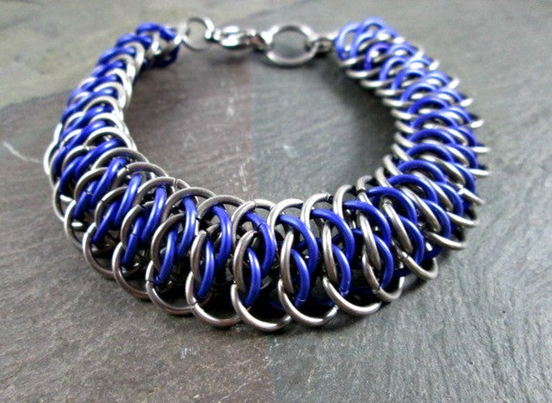 Silver and Purple Viperscale Weave Stainless Steel and Aluminum Chainmail Jewelry Chainmaille Bracelet