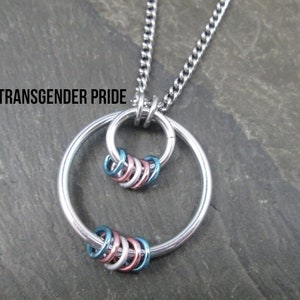 LGBTQ Pride Pendant, Aluminum Hoops, Stainless Steel Chain, Choose Your Colors, Gay, Bi, Trans, Pan, Ace, Non Binary, Genderfluid, Poly image 4