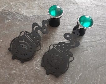 Cauldron Dangle Plugs: Gothic Witchy Gauges, 12g thru 0g