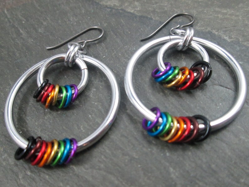 Lightweight Aluminum Philly Pride Jewelry Rainbow Hoop Earrings Hypoallergenic Niobium Earwires