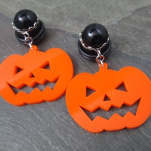Dangle Plugs, 12g, 10g, 8g, 6g, 8g, 0g, 00g, 1/2&quot;, 9/16&quot;, 5/8&quot;, 3/4&quot;, 7/8&quot;, 1&quot; Jack O Lantern Jewelry, Halloween Bride, Gauged Plug Earrings
