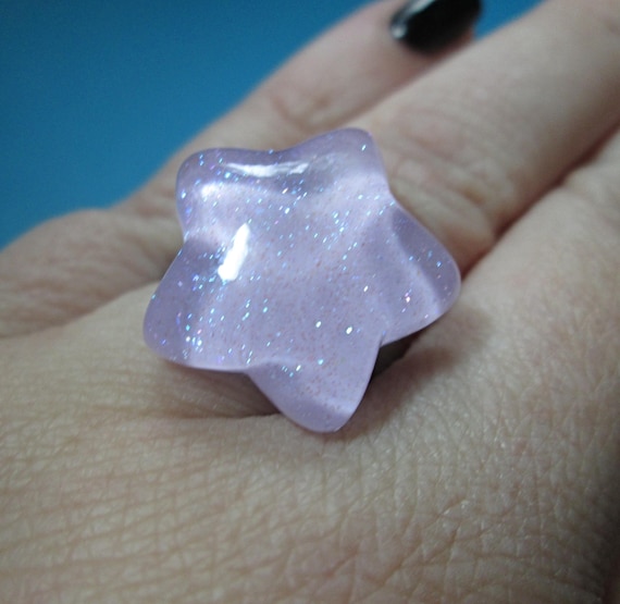 Kawaii Glitter Star Resin Ring, Harajuku Fashion, Steel Band