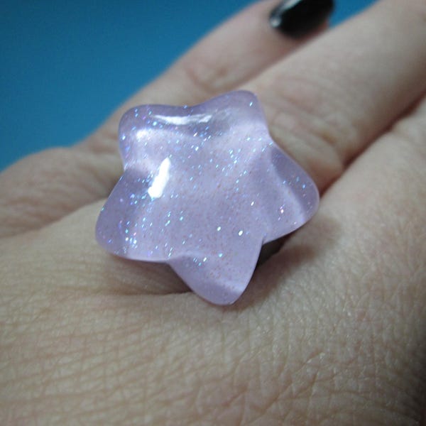 Kawaii Glitter Star Resin Ring, Harajuku Fashion, Steel Band