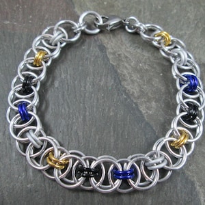 Chainmaille Bracelet, Non-binary Pride, Helm Weave, LGBTQ Chainmail Jewelry, Yellow White Purple and Black, Pride Jewelry