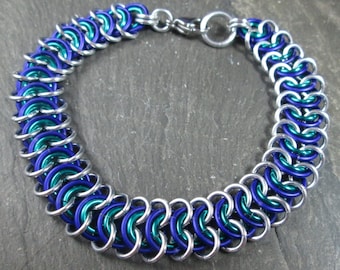 Chainmaille Bracelet, Vertebrae Weave, Purple and Teal, Chainmail Jewelry, Lightweight Aluminum