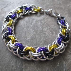 Chainmaille Bracelet, Non Binary Pride, LGBTQIA Accessory, Viper Basket Weave, Lightweight Aluminum Chainmail, Festival Wear