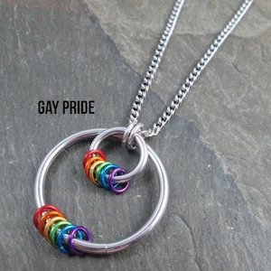 LGBTQ Pride Pendant, Aluminum Hoops, Stainless Steel Chain, Choose Your Colors, Gay, Bi, Trans, Pan, Ace, Non Binary, Genderfluid, Poly