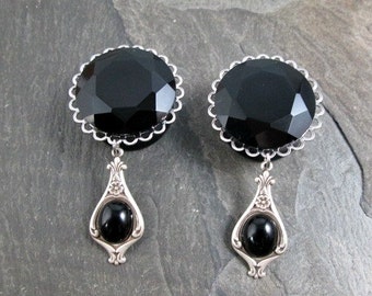 Victorian Dangle Plugs, 7/8" 22mm, 1" 25mm, Large Wedding Gauges, Gauged Plug Earrings, Gothic Wedding, Goth Bride