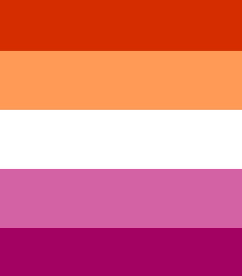 May include: A horizontal flag with five stripes. The top stripe is red, the second is peach, the third is white, the fourth is pink, and the bottom stripe is a darker pink.