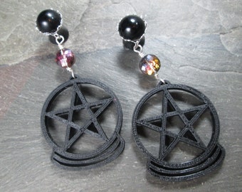 Dangle Plugs, 12g, 10g, 8g, 6g, 4g, 2g, 0g, 00g, 1/2", 9/16", 5/8", 3/4", 7/8", 1", Pentacle Crystal Ball, Gothic Jewelry, Alternative Bride