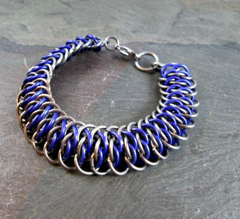 Silver and Purple Viperscale Weave Stainless Steel and Aluminum Chainmail Jewelry Chainmaille Bracelet